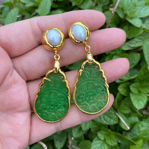Vintage Pearl Jade Stud Earrings Party Jewelry for Women