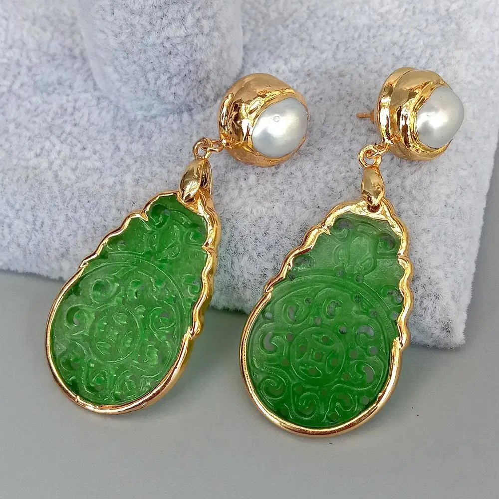 Vintage Pearl Jade Stud Earrings Party Jewelry for Women
