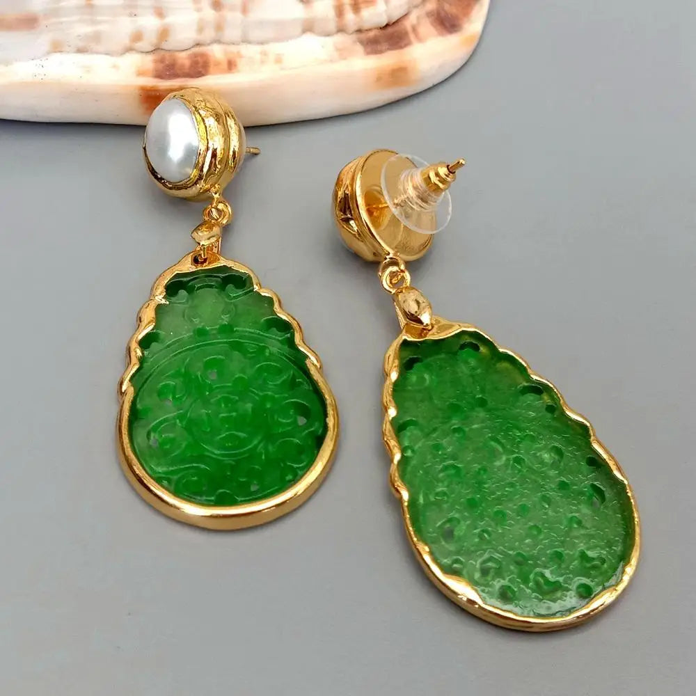 Vintage Pearl Jade Stud Earrings Party Jewelry for Women