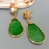 Vintage Pearl Jade Stud Earrings Party Jewelry for Women