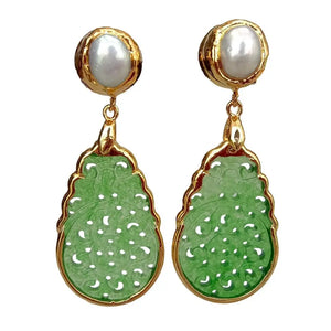 Vintage Pearl Jade Stud Earrings Party Jewelry for Women