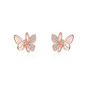 2 Colors CZ Butterfly Stud Earrings for Women Anniversary Party