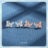 2 Colors CZ Butterfly Stud Earrings for Women Anniversary Party