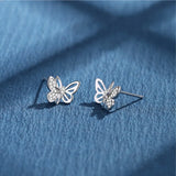 2 Colors CZ Butterfly Stud Earrings for Women Anniversary Party