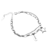 Sterling Silver Bracelet for Girls Double Layer Pentagram Chain Punk Jewelry