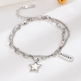 Sterling Silver Bracelet for Girls Double Layer Pentagram Chain Punk Jewelry