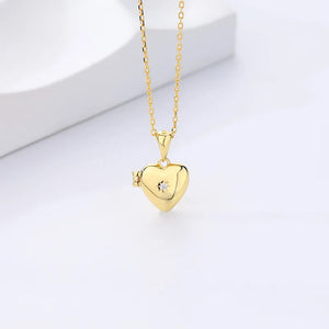 925 Sterling Silver Necklace Love Heart Photo Frame Pendant Couple Gift
