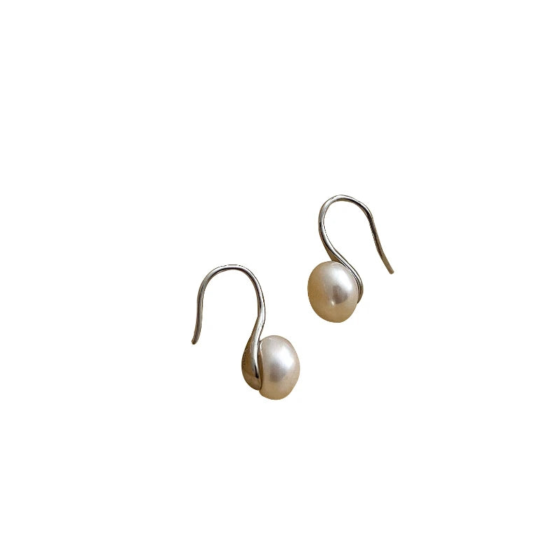 Elagant S925 Silver Earrings Texture Pearl Dangle Christmas Gift