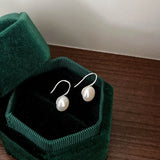 Elagant S925 Silver Earrings Texture Pearl Dangle Christmas Gift