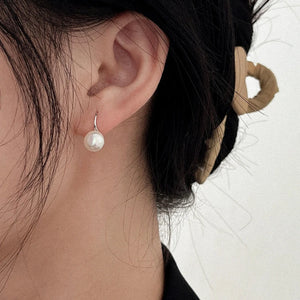Elagant S925 Silver Earrings Texture Pearl Dangle Christmas Gift
