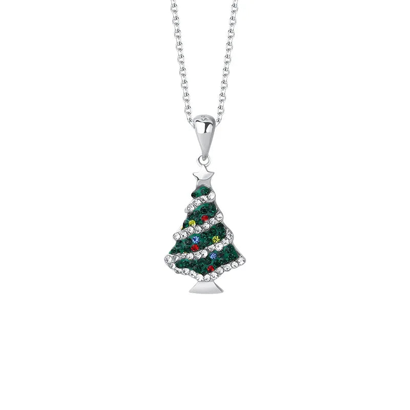 925 Silver Christmas Tree Pendant Necklace Zircon Chain