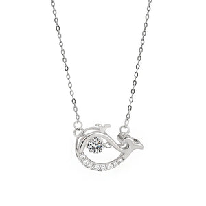 Dolphin Pendant Necklace Inlaid Zircons Sterling Silver 925
