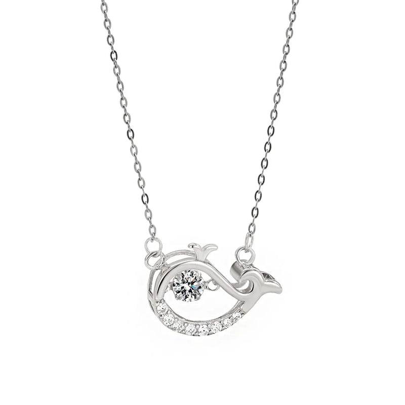 Dolphin Pendant Necklace Inlaid Zircons Sterling Silver 925