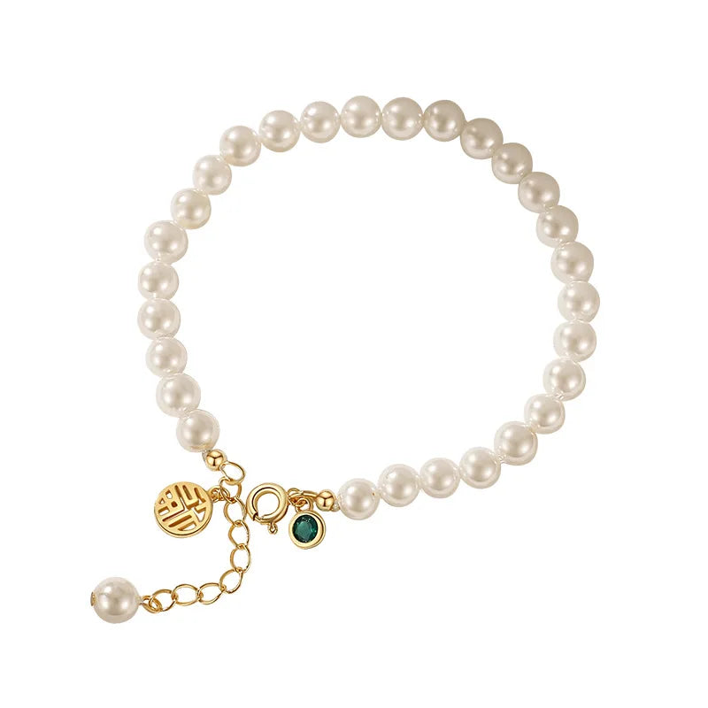 Shell Pearl Beads Bracelet 925 Silver Chain Lucky Character Jewelry