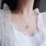 Geometric Oval Sterling Silver Pendant Necklace for Women