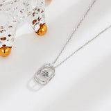 Geometric Oval Sterling Silver Pendant Necklace for Women