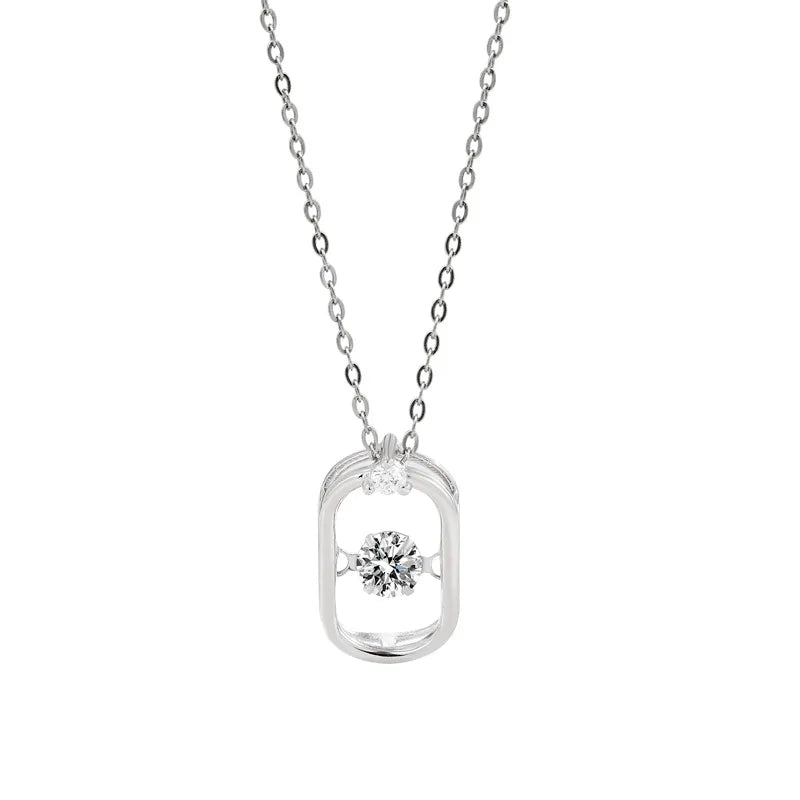 Geometric Oval Sterling Silver Pendant Necklace for Women