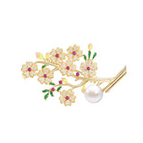 Gold-Plated Plum Blossom Brooch Faux Pearl Pin for Women