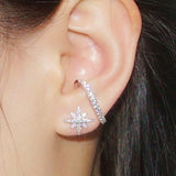 925 Silver Stars Ear Cuff Punk Ear Clips CZ Earrings Fine Jewelry