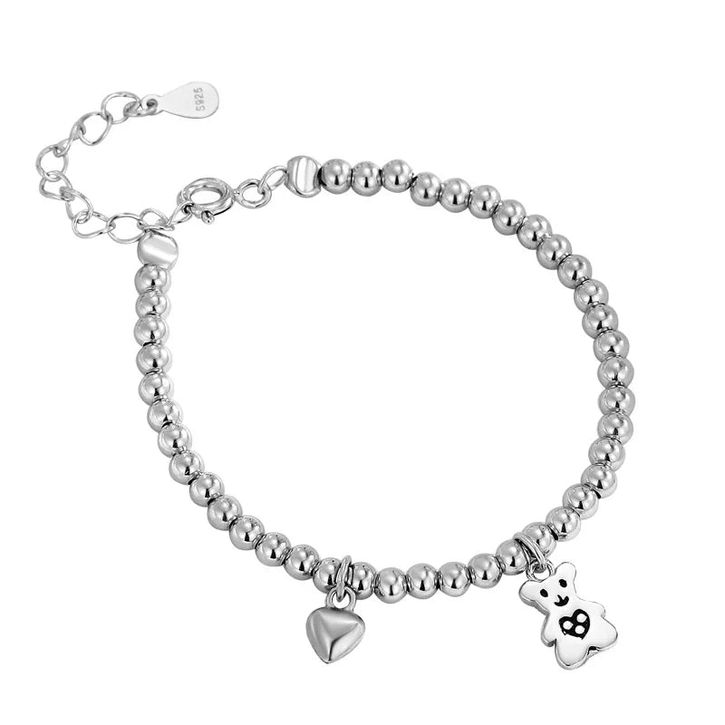 Sterling Silver Love Bear Pendant Bracelet for Women