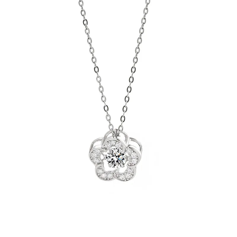 Sparking Flower Necklace 925 Sterling Silver Women Jewelry