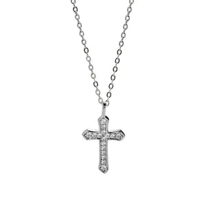 YYSUNNY 925 Cross Sterling Silver Pendant Necklace with Zircon Inlay