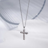 YYSUNNY 925 Cross Sterling Silver Pendant Necklace with Zircon Inlay
