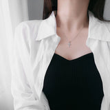 YYSUNNY 925 Cross Sterling Silver Pendant Necklace with Zircon Inlay