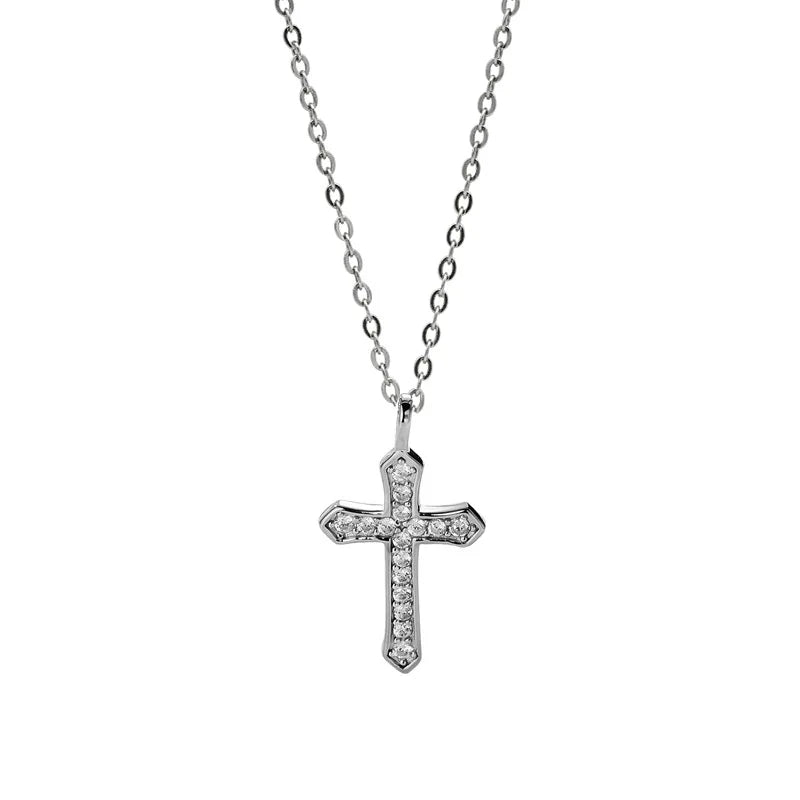 YYSUNNY 925 Cross Sterling Silver Pendant Necklace with Zircon Inlay