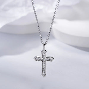 YYSUNNY 925 Cross Sterling Silver Pendant Necklace with Zircon Inlay