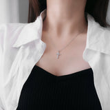 YYSUNNY 925 Cross Sterling Silver Pendant Necklace with Zircon Inlay
