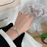 925 Silver Double Layer Bracelet for Women, Pentagram Chain Hip Hop Jewelry Gift