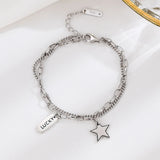 925 Silver Double Layer Bracelet for Women, Pentagram Chain Hip Hop Jewelry Gift