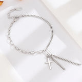 Vintage Cross Tassel 925 Silver Bracelet for Girls Punk Jewelry