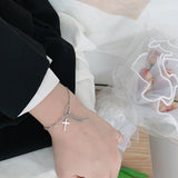 Vintage Cross Tassel 925 Silver Bracelet for Girls Punk Jewelry