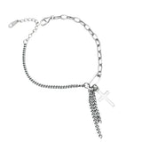 Vintage Cross Tassel 925 Silver Bracelet for Girls Punk Jewelry