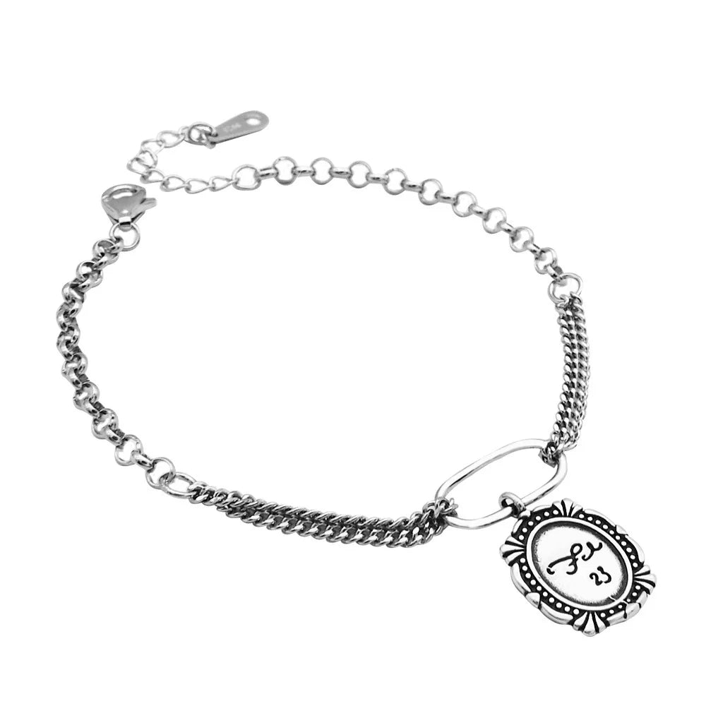 Geometric Oval Bracelet Sterling Silver 925 Chain Linked Hip Hop Punk Jewelry