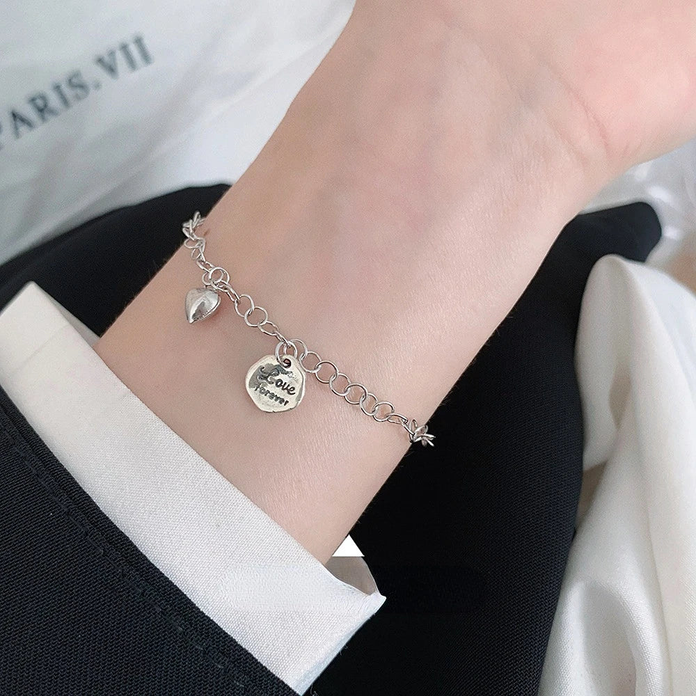 YYSUNNY 925 Sterling Silver LOVE Pendant Bracelet for Women