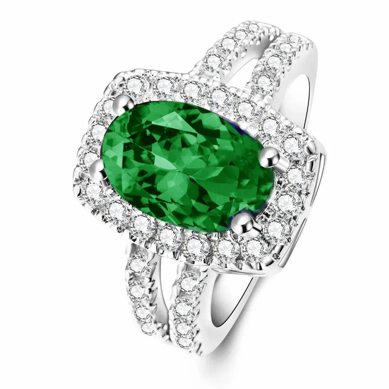YaYI Green CZ Silver Engagement Ring Wedding Party Christmas Present