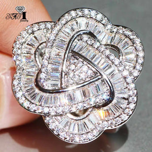 Princess Claw Set CZ Silver Engagement Wedding Rings