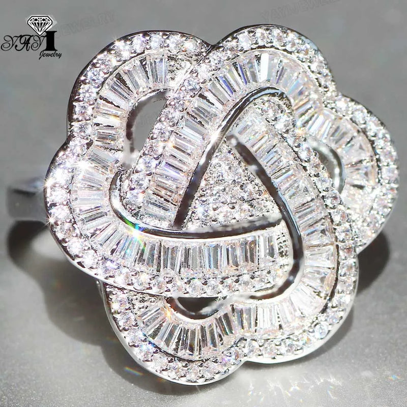 Princess Claw Set CZ Silver Engagement Wedding Rings