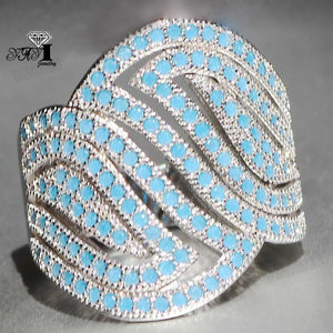Princess Cut Turquoise Moissanite Zircon Silver Engagement Ring