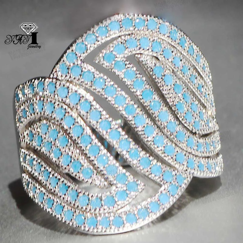 Princess Cut Turquoise Moissanite Zircon Silver Engagement Ring