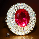 Princess Red Corundum Ruby Zircon Silver Engagement Party Ring