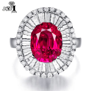 Princess Red Corundum Ruby Zircon Silver Engagement Party Ring