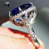 YaYI Huge Sapphire Zircon Silver Heart Ring 705