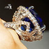 YaYI Huge Sapphire Zircon Silver Heart Ring 705