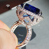 YaYI Huge Sapphire Zircon Silver Heart Ring 705