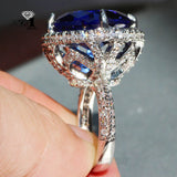 YaYI Huge Sapphire Zircon Silver Heart Ring 705