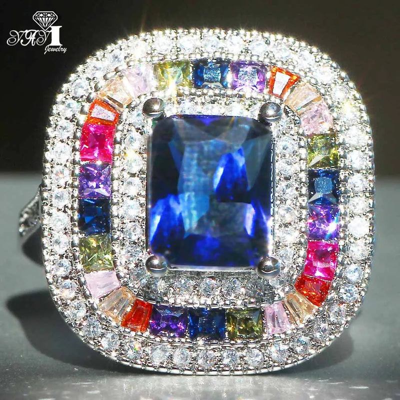 Princess Cut Sapphire Zircon Silver Engagement Wedding Ring